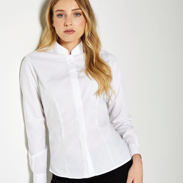 Women's mandarin collar shirt long-sleeved (tailored fit) Thumbnail